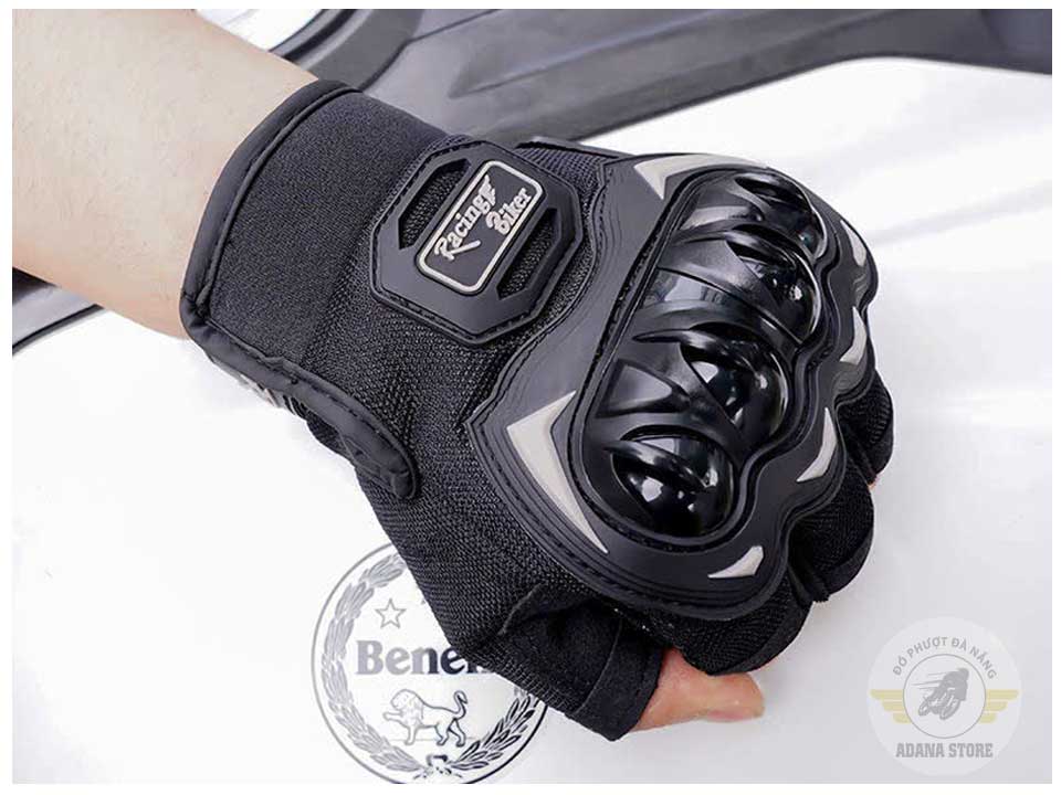 Găng Tay Xe Máy Hở Ngón Gù Cứng SC-32 - Đen